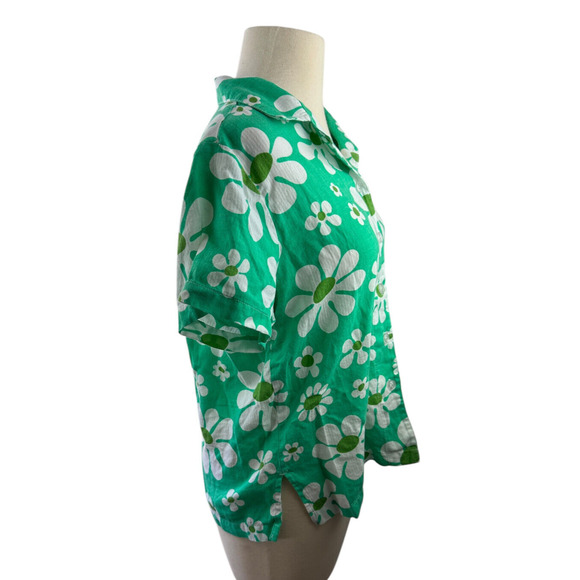 Big Bud Lazy Daisy Button Up Shirt Green Floral Print Top Cotton US Made Size XS - Picture 8 of 12